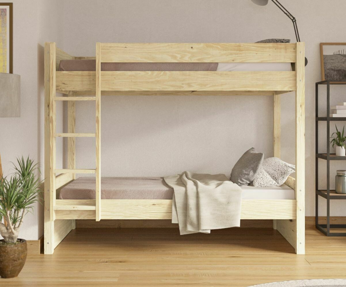 Lit superposé adulte avec 2 matelas Yooni Bois naturel 80x190 cm/Opt:Matelas Norway 13 cm