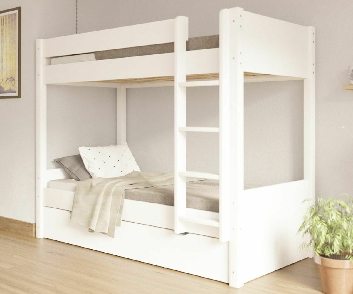 Lit superposé gigogne adulte 3 places Yooni Blanc 90x190 cm