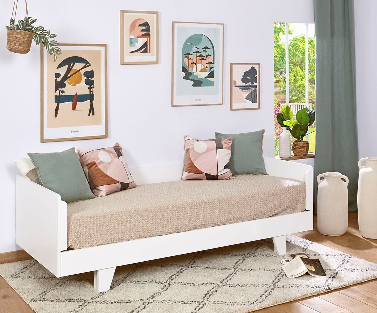 Lit gigogne adulte avec matelas Roni Blanc 80x200 cm/Opt:1 couchage