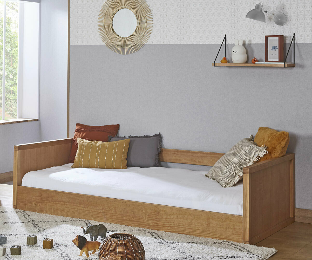 Lit enfant montessori avec barrière Taloa Noisette 90x190 cm