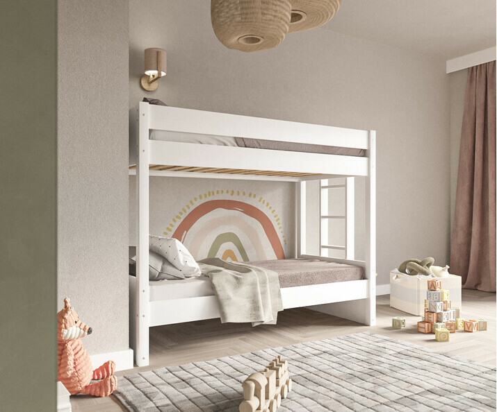 Lit superposé enfant Yudi blanc 90x190 avec matelas