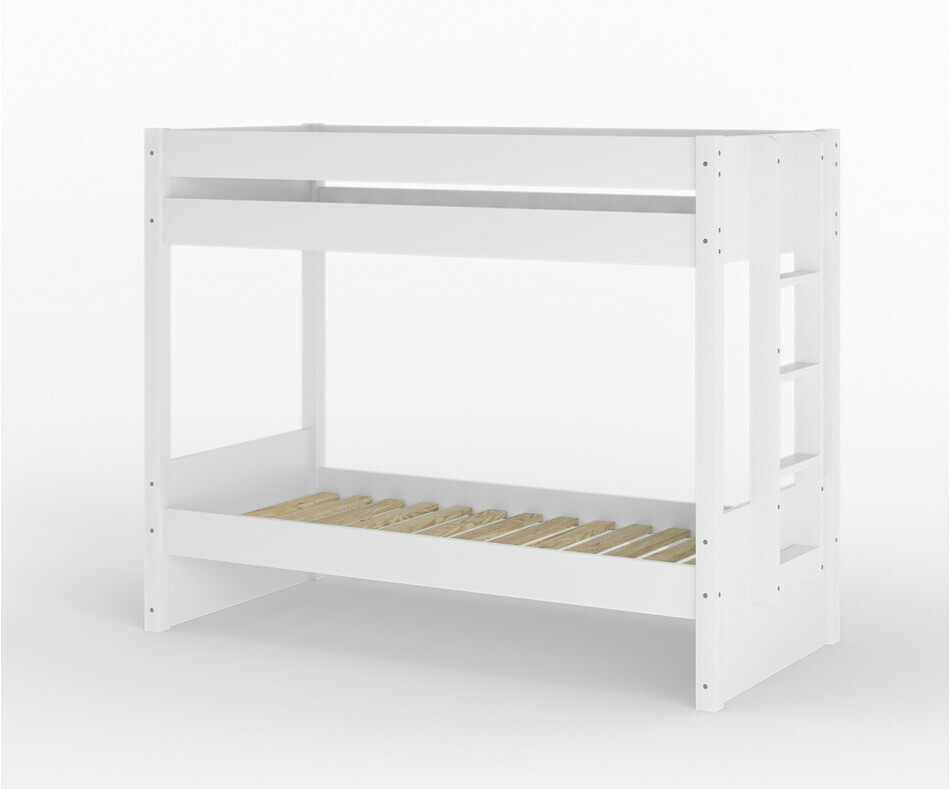 Lit superposé enfant Yudi blanc avec matelas vue de 3/4