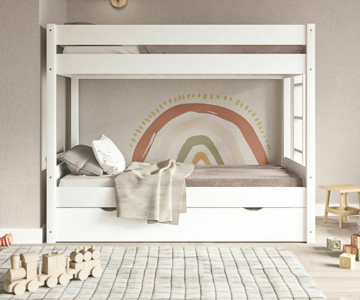 Lit superposé enfant avec 2 matelas Yudi Blanc 90x190 cm/Opt:Matelas Norway 13 cm