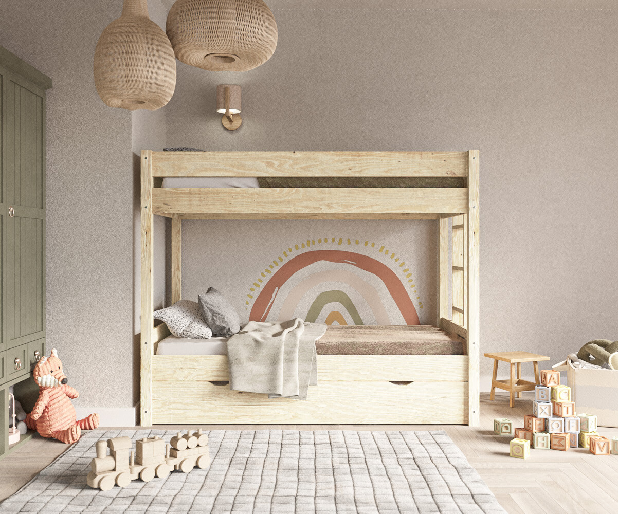 Lit superposé enfant avec tiroir Yudi Bois naturel 80x190 cm