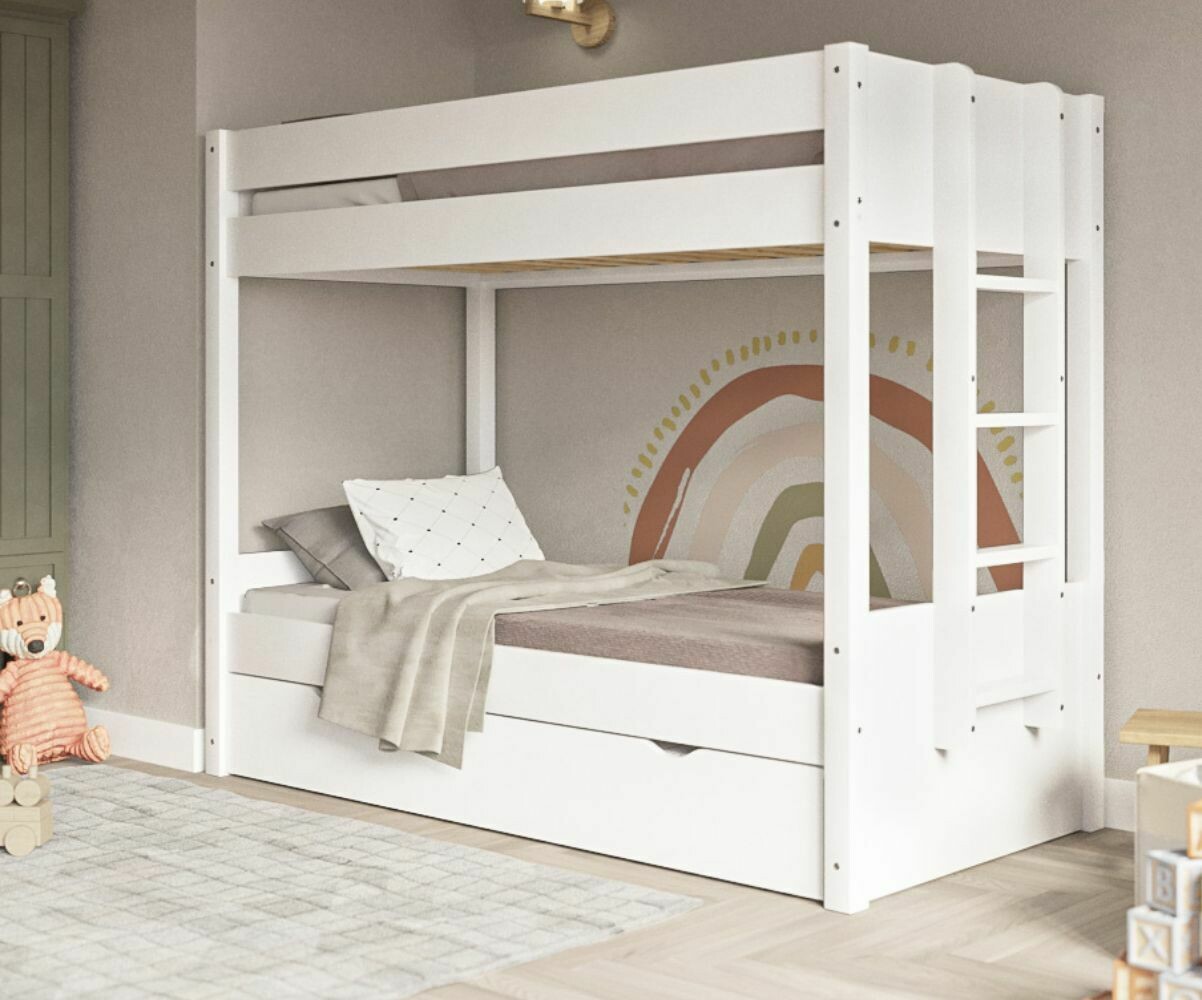 Lit superposé gigogne enfant 3 places Yudi Blanc 80x190 cm