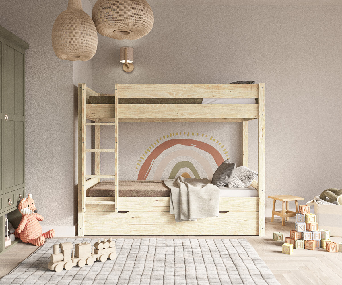 Lit superposé enfant Yooni Bois naturel 90x190 cm