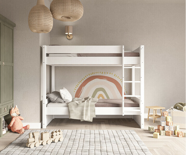 Lit superposé enfant Yooni blanc 2 couchages avec matelas