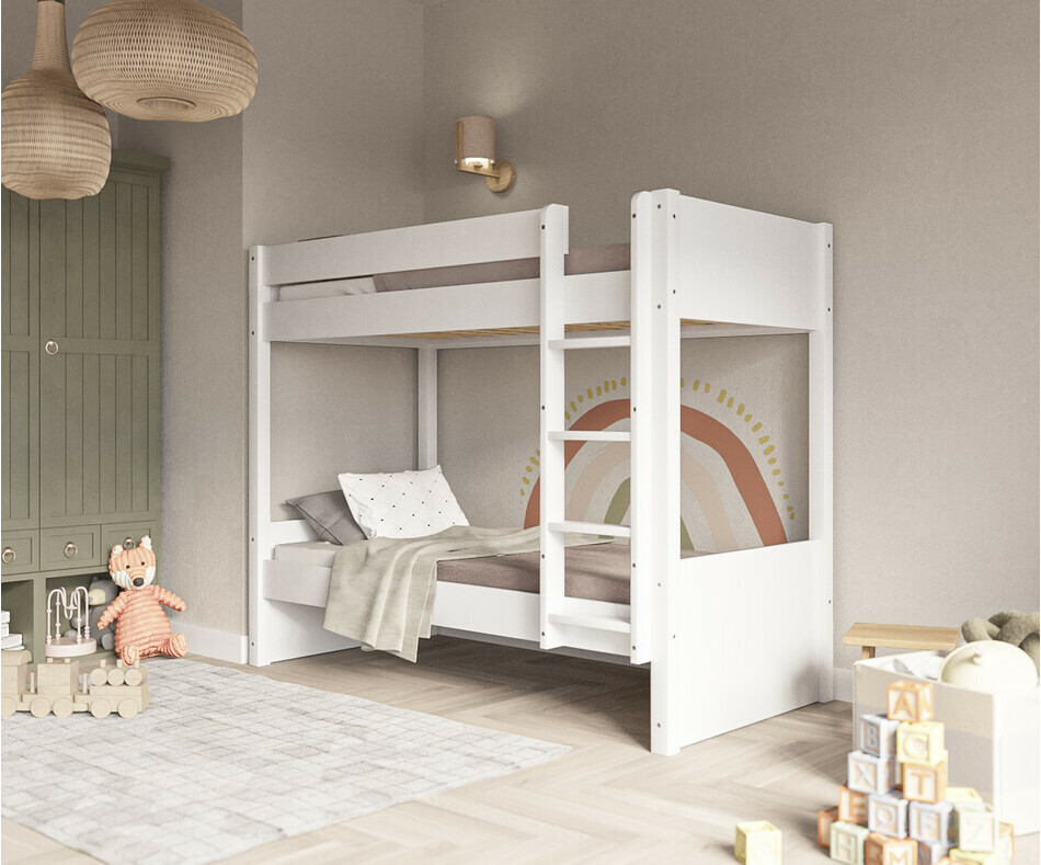 Lit superposé enfant Yooni blanc 90x190 avec matelas