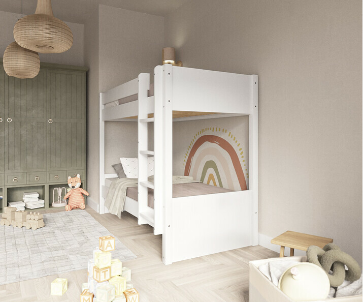 Lit superposé enfant Yooni blanc avec matelas et échelle positionnable