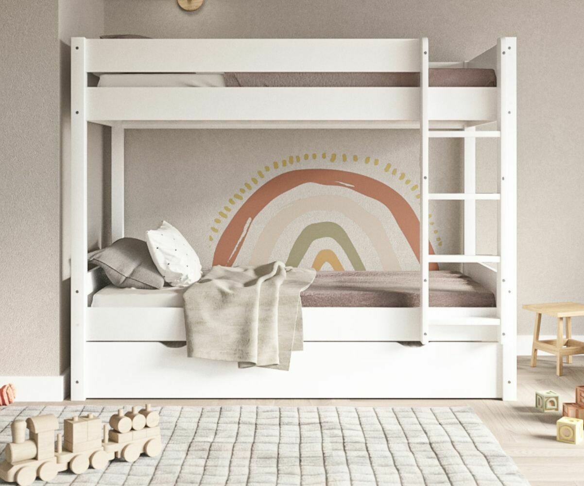 Lit superposé enfant avec 2 matelas Yooni Blanc 90x190 cm/Opt:Matelas Norway 13 cm