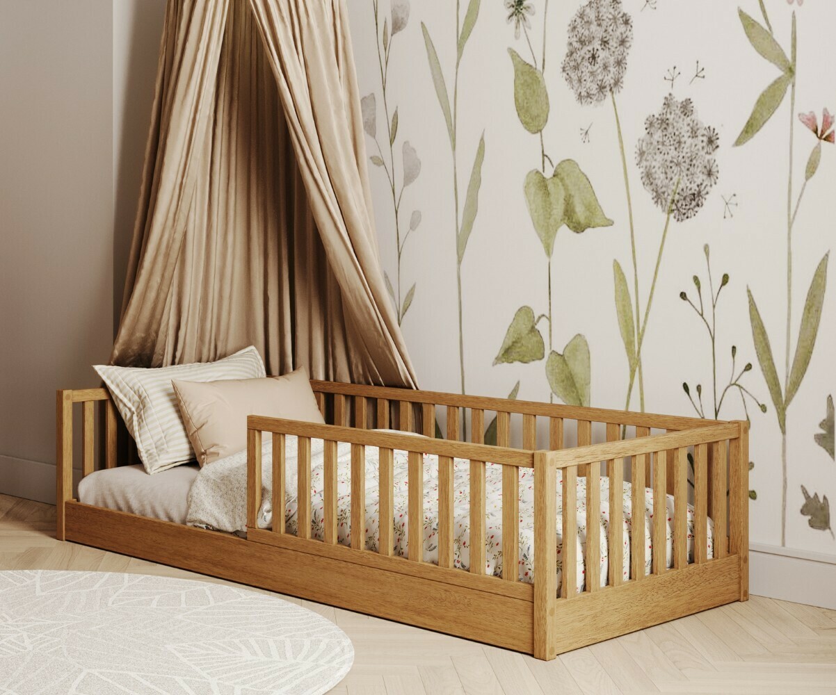 Lit enfant montessori avec sommier Capao Noisette 90x190 cm