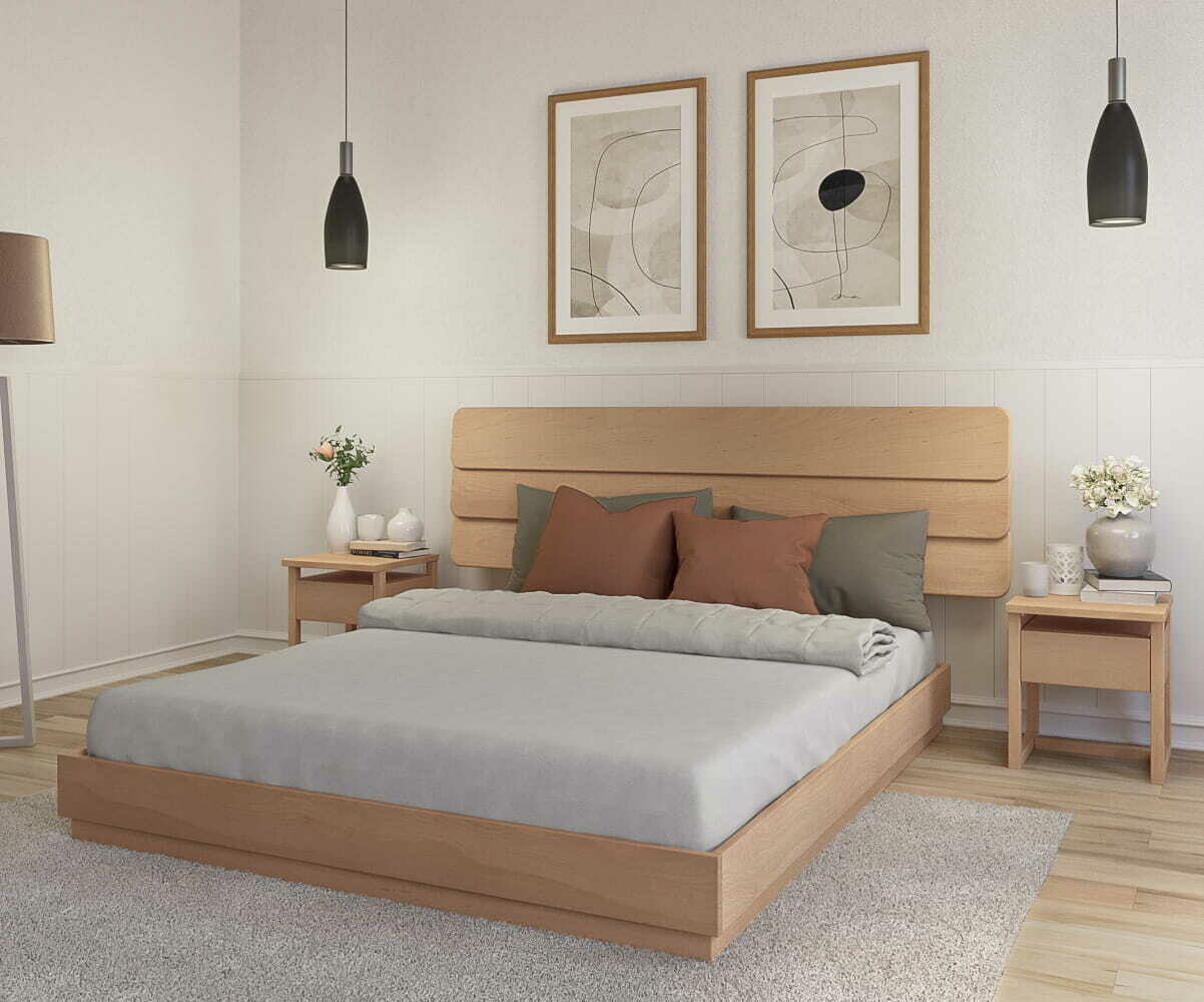 Lit adulte avec sommier Hino et tête de lit Eon Bois naturel 160x200 cm
