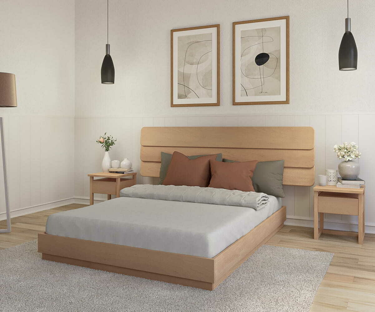Lit adulte avec sommier Hino et tête de lit Eon Bois naturel 120x190 cm