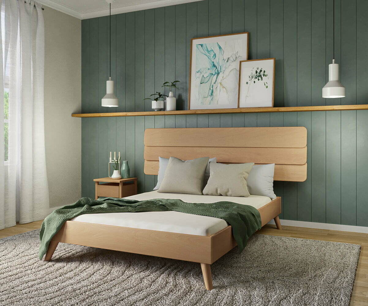 Lit adulte avec sommier Brody et tête de lit Eon Bois 140x200 cm