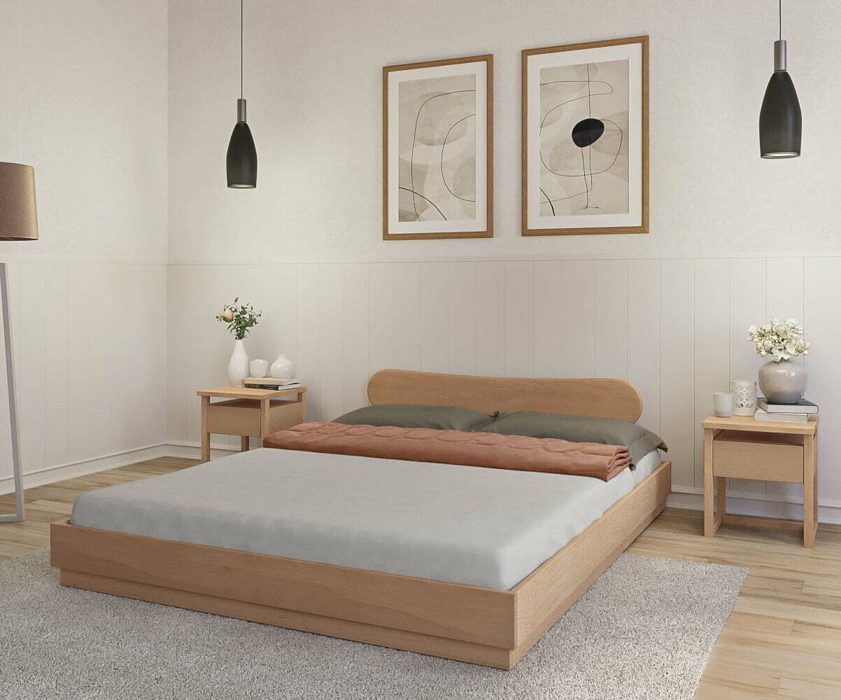 Lit adulte avec sommier Hino et tête de lit Wika Bois naturel 160x200 cm