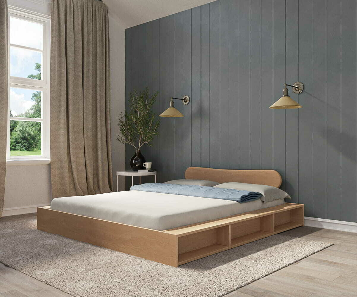 Lit adulte avec sommier Dune et tête de lit Wika Bois naturel 160x200 cm