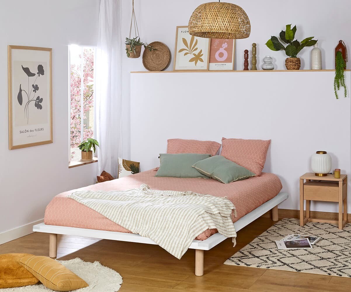 Lit adulte avec sommier Hoha Blanc 140x200 cm