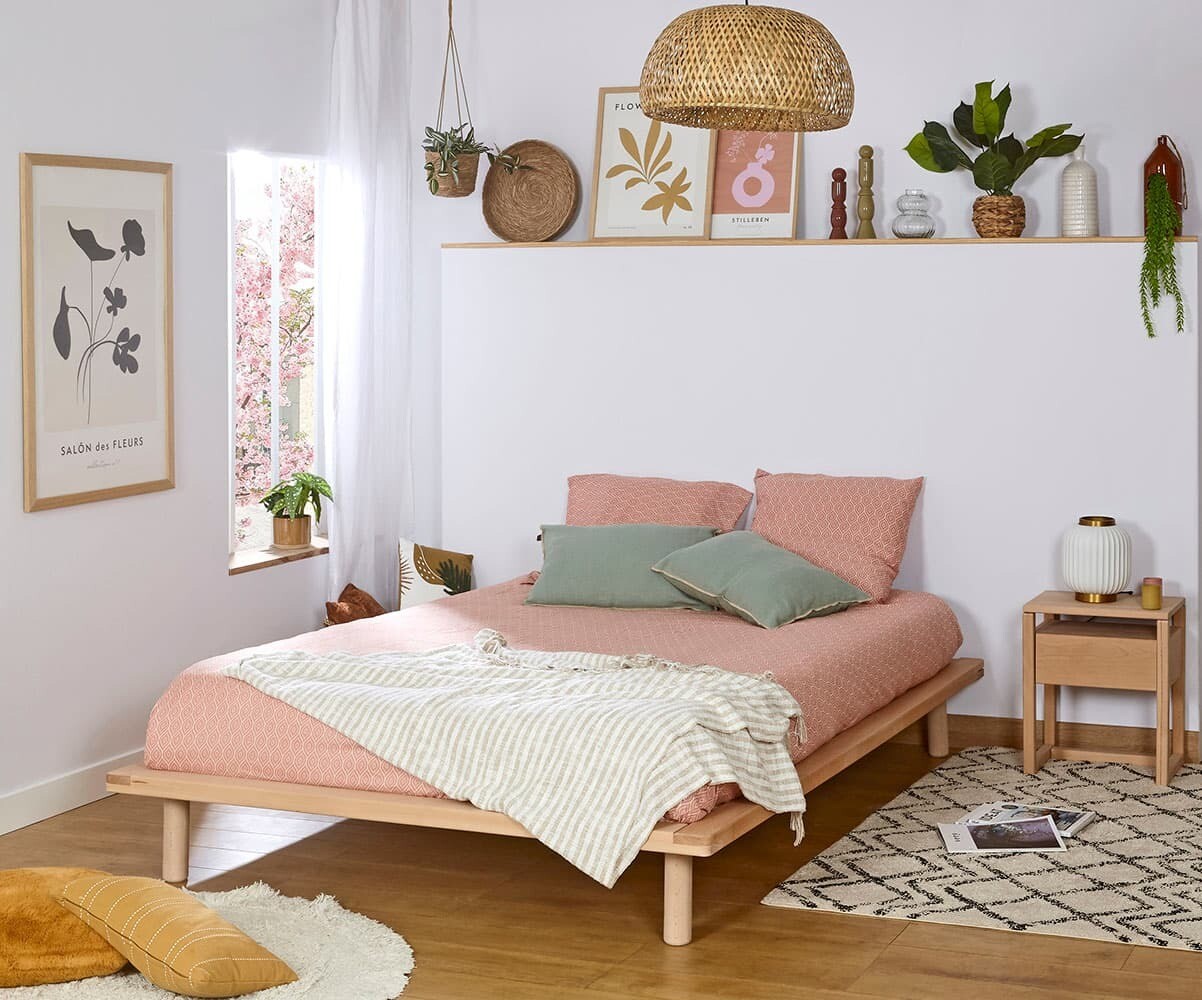 Lit adulte avec sommier Hoha Bois naturel 120x200 cm