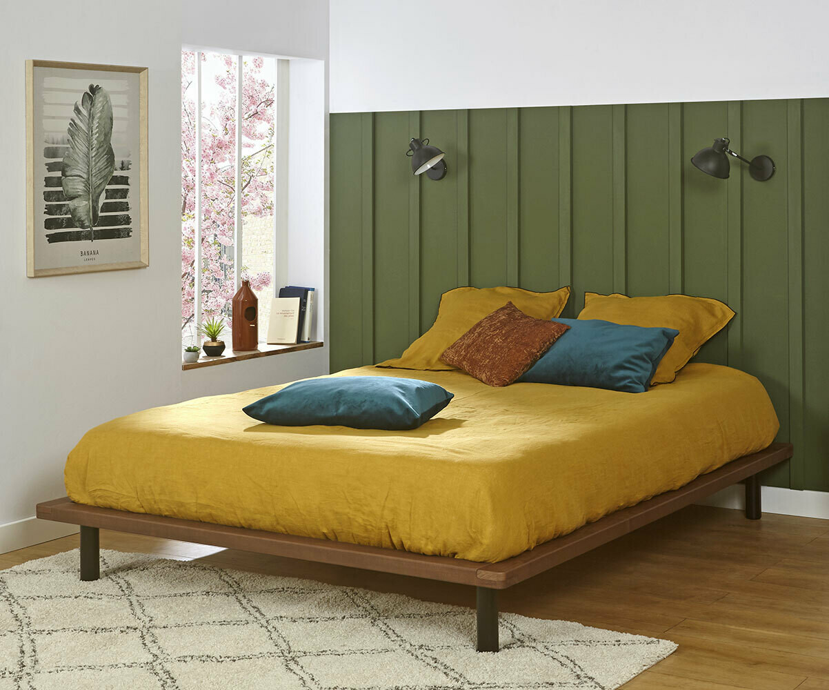 Lit ado avec sommier et matelas Hoha Noyer 160x200 cm/Opt:Matelas Maelia 21 cm