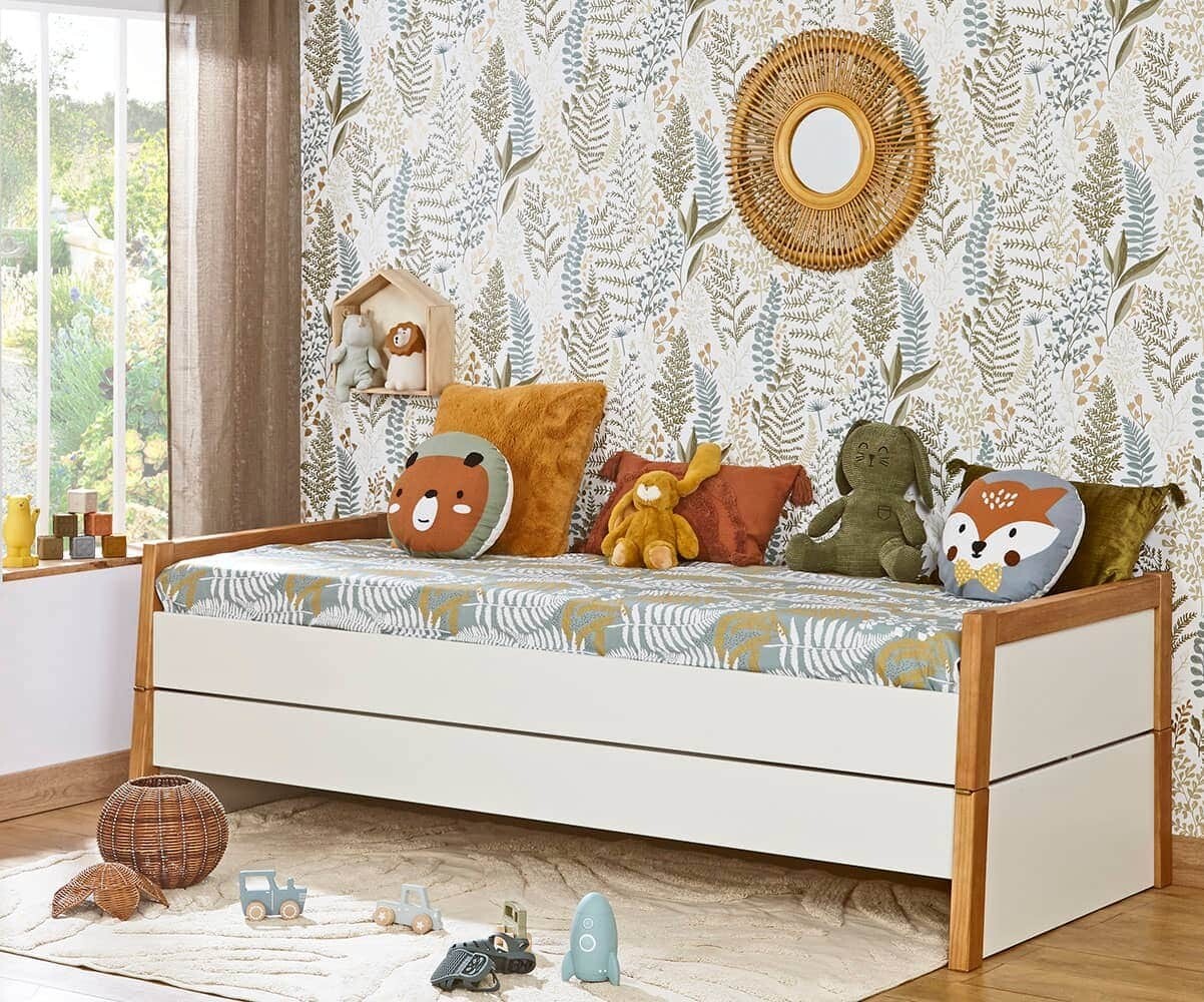 Lit gigogne enfant Hanika Blanc et bois 80x200 cm