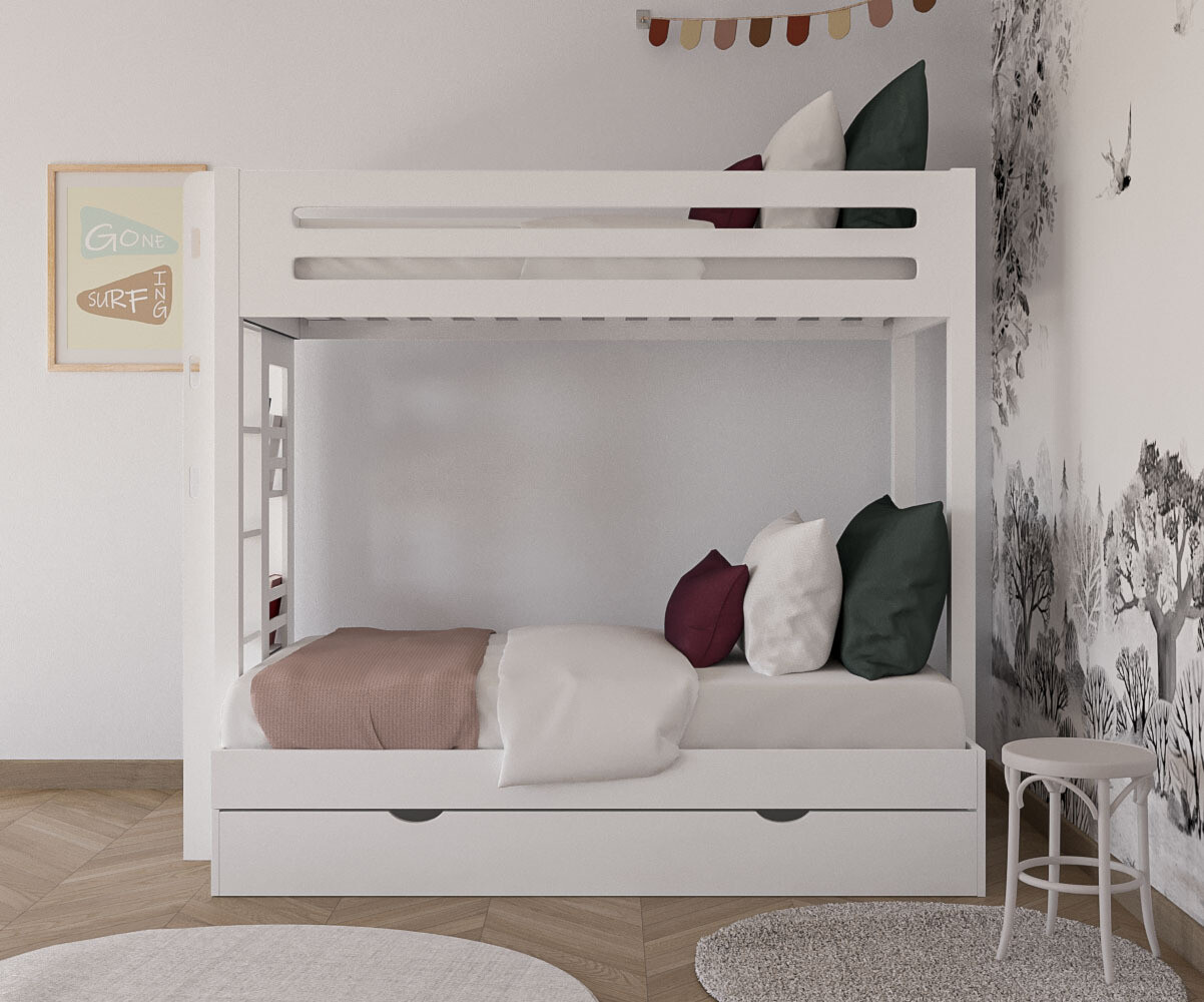 Lit superposé enfant 90/120x190 Burton Blanc 90-120x190 cm