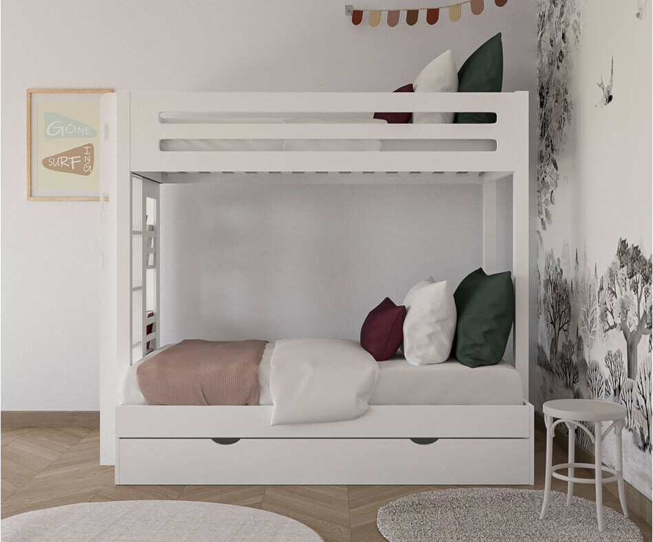 Lit superposé Burton blanc avec étagère