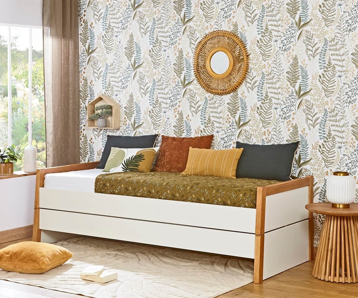 Lit gigogne adulte avec 2 matelas Hanika Blanc et bois 80x200 cm/Opt:Matelas Norway 13 cm