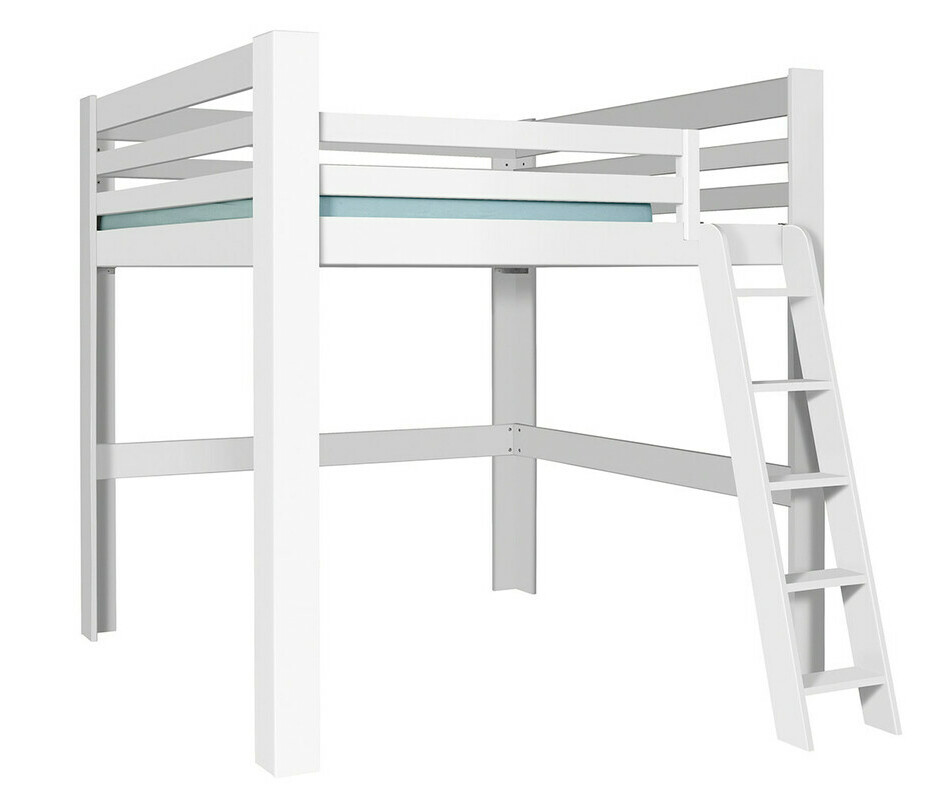 Lit mezzanine blanc version basse avec lot de 3 garde du corps en option