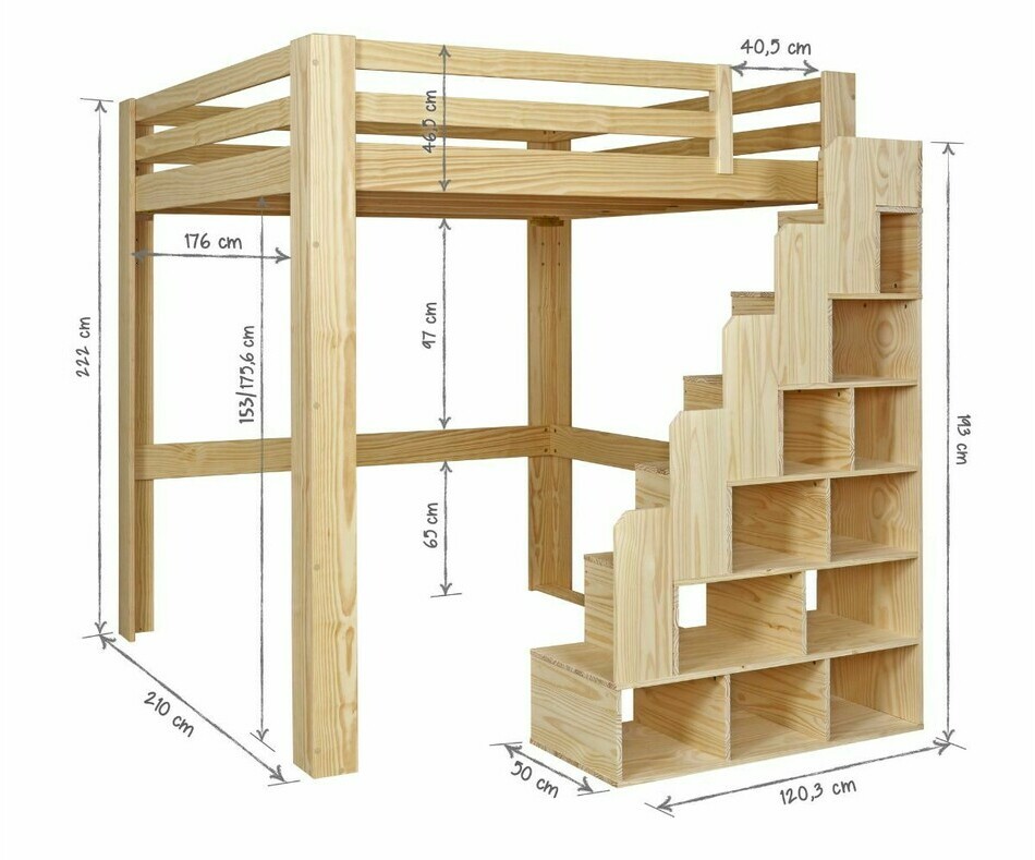 Dimensions lit mezzanine Maverick avec escalier