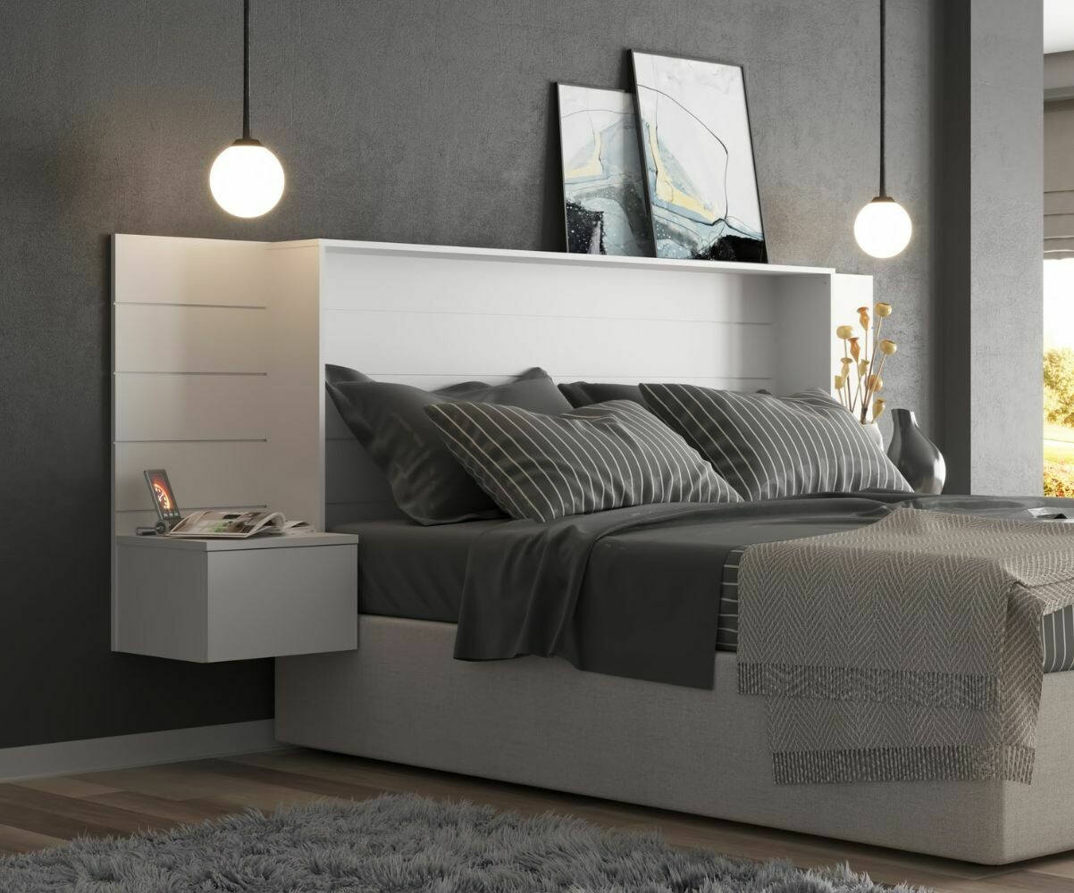 Tête de lit adulte avec chevets Fara Blanc 160 cm
