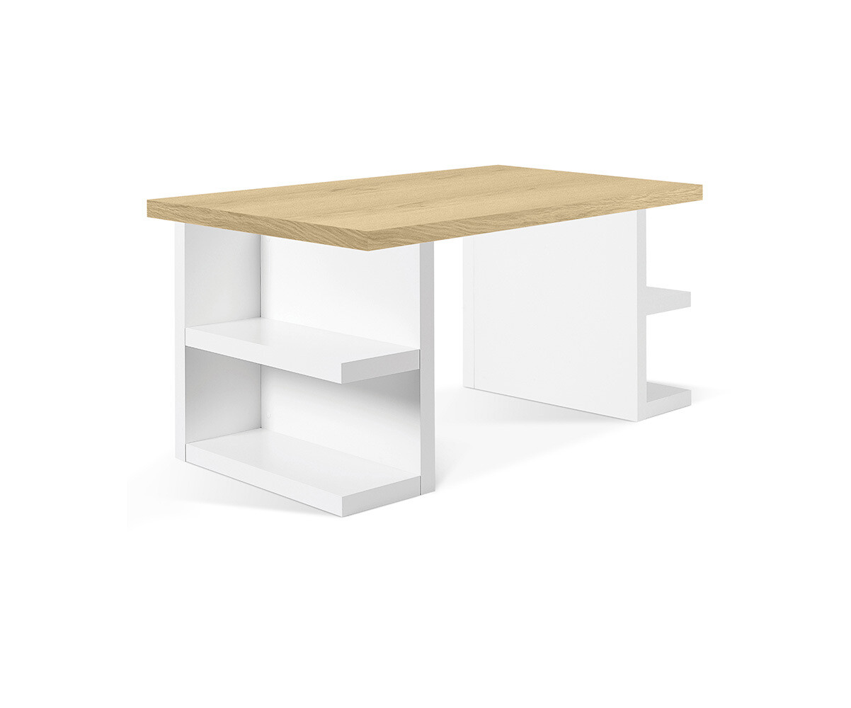 Bureau adulte avec rangement Melen Chêne et blanc 160 cm