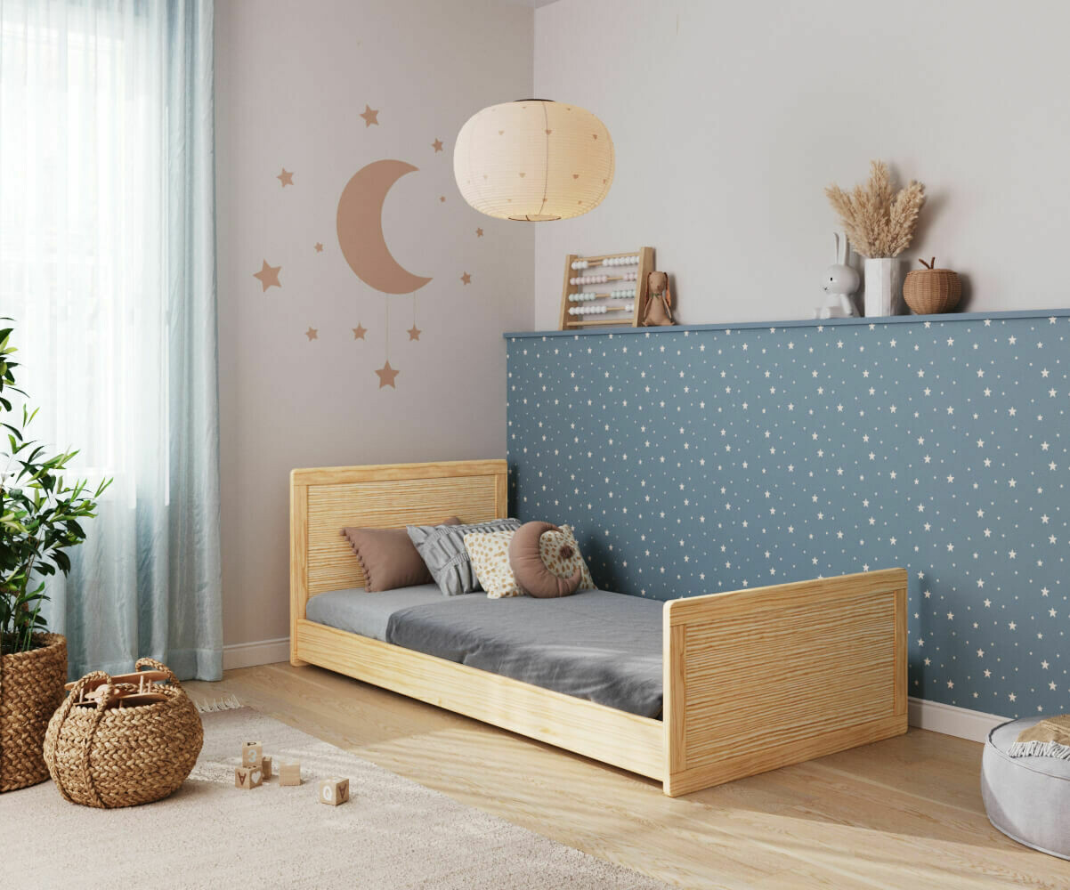 Lit enfant montessori avec sommier et matelas Foray Bois naturel 90x190 cm/Opt:Matelas Airfresh 15 cm