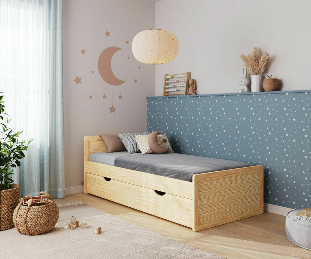 Lit enfant gigogne avec 2 matelas Foray Bois naturel 90x190 cm/Opt:Matelas Airfresh 15 cm