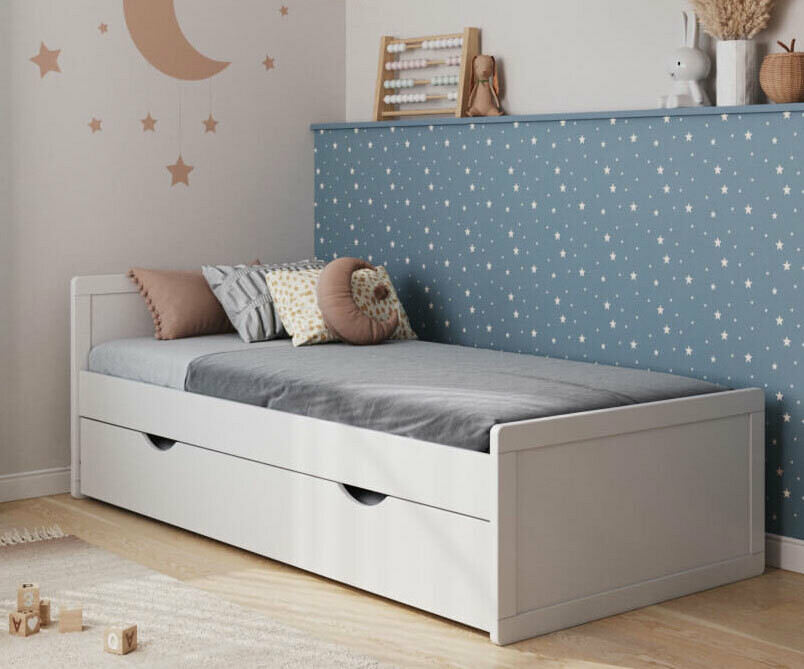 Lit enfant gigogne avec 2 matelas Foray Blanc 90x190 cm/Opt:Matelas Norway 13 cm