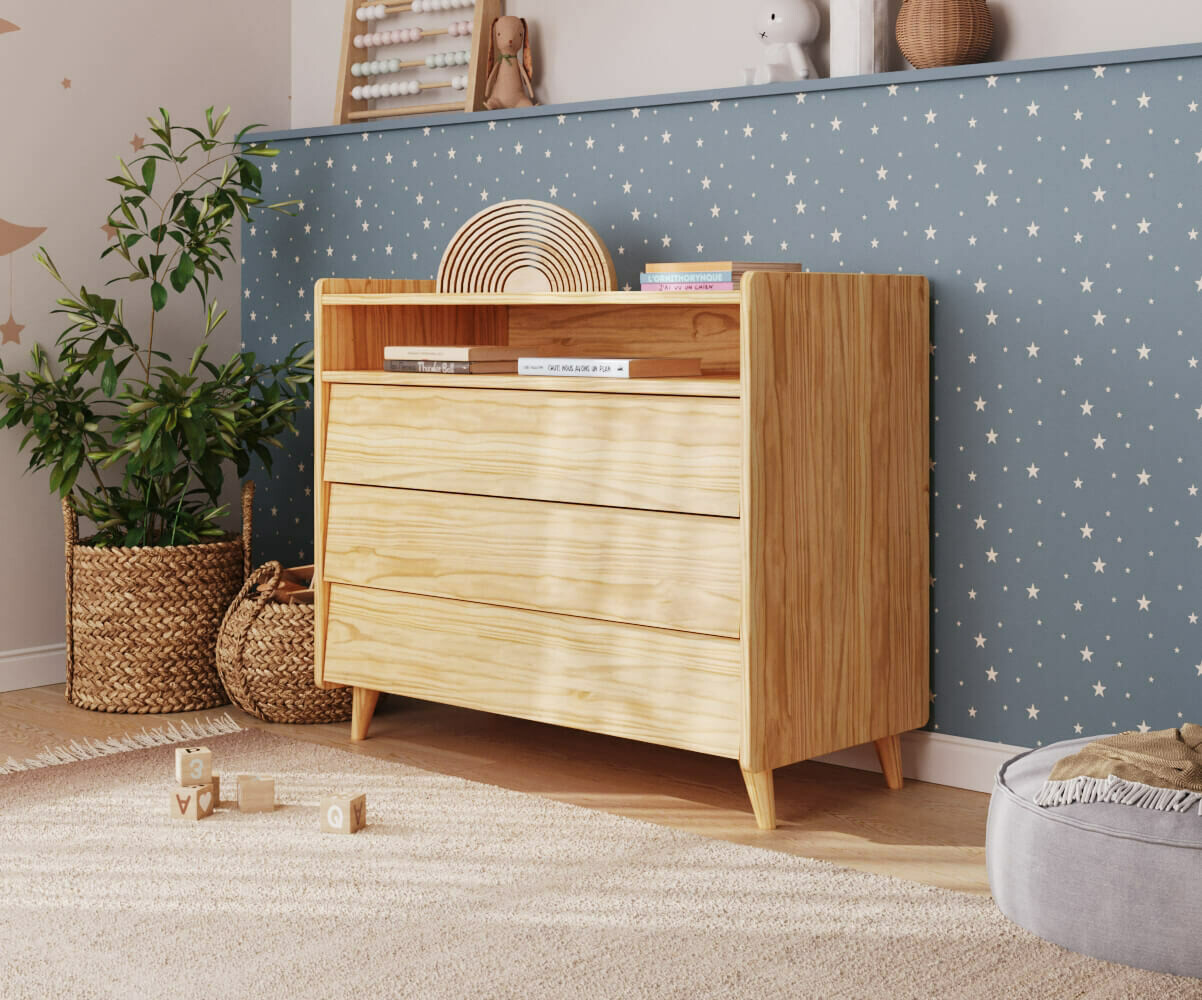 Commode enfant 3 tiroirs Foray Bois naturel