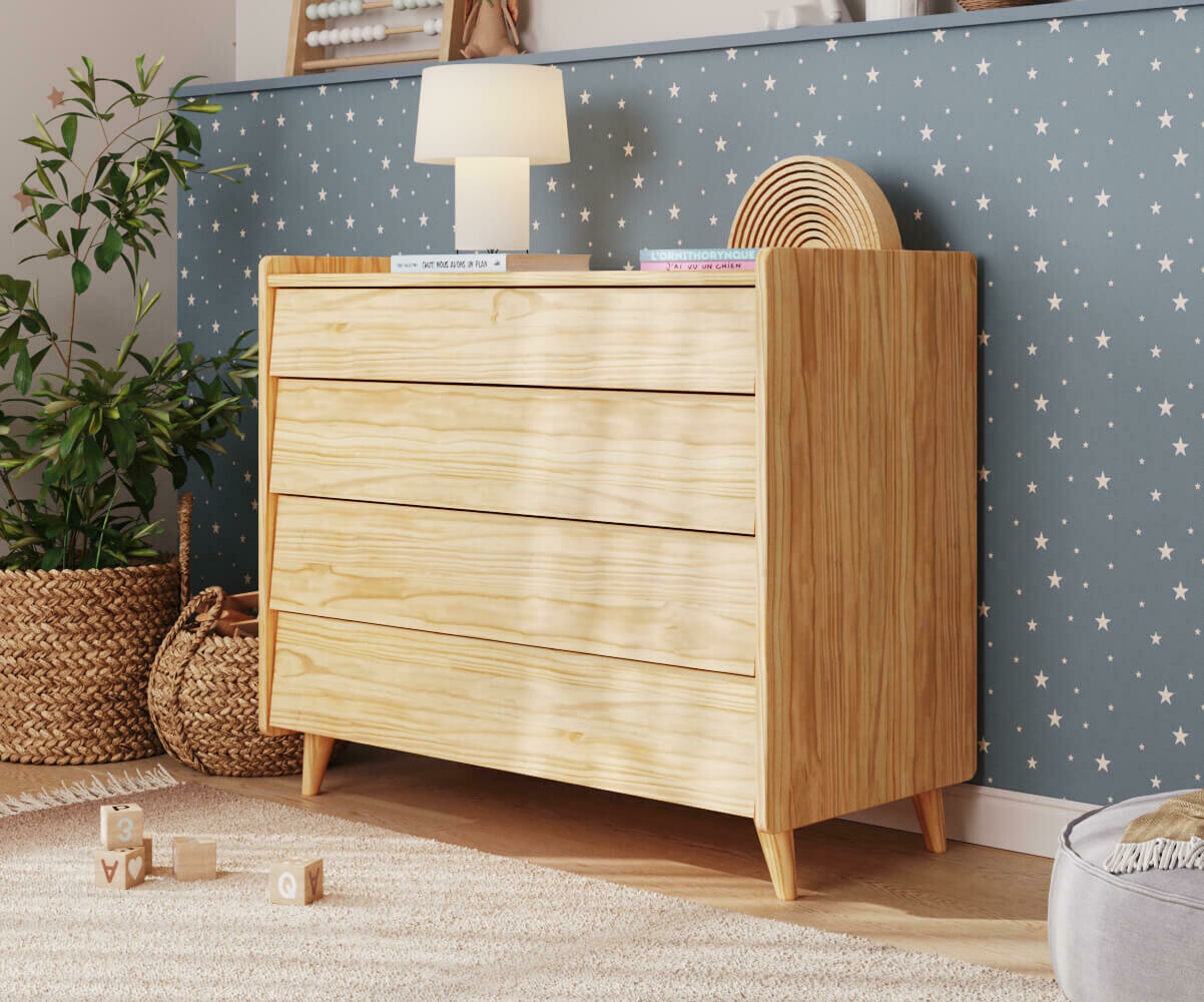 Commode enfant 4 tiroirs Foray Bois naturel