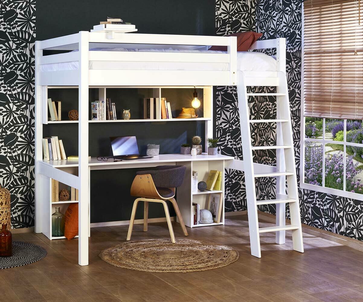 Lit mezzanine Decan Blanc 140x190 cm/Opt:Echelle grand côté