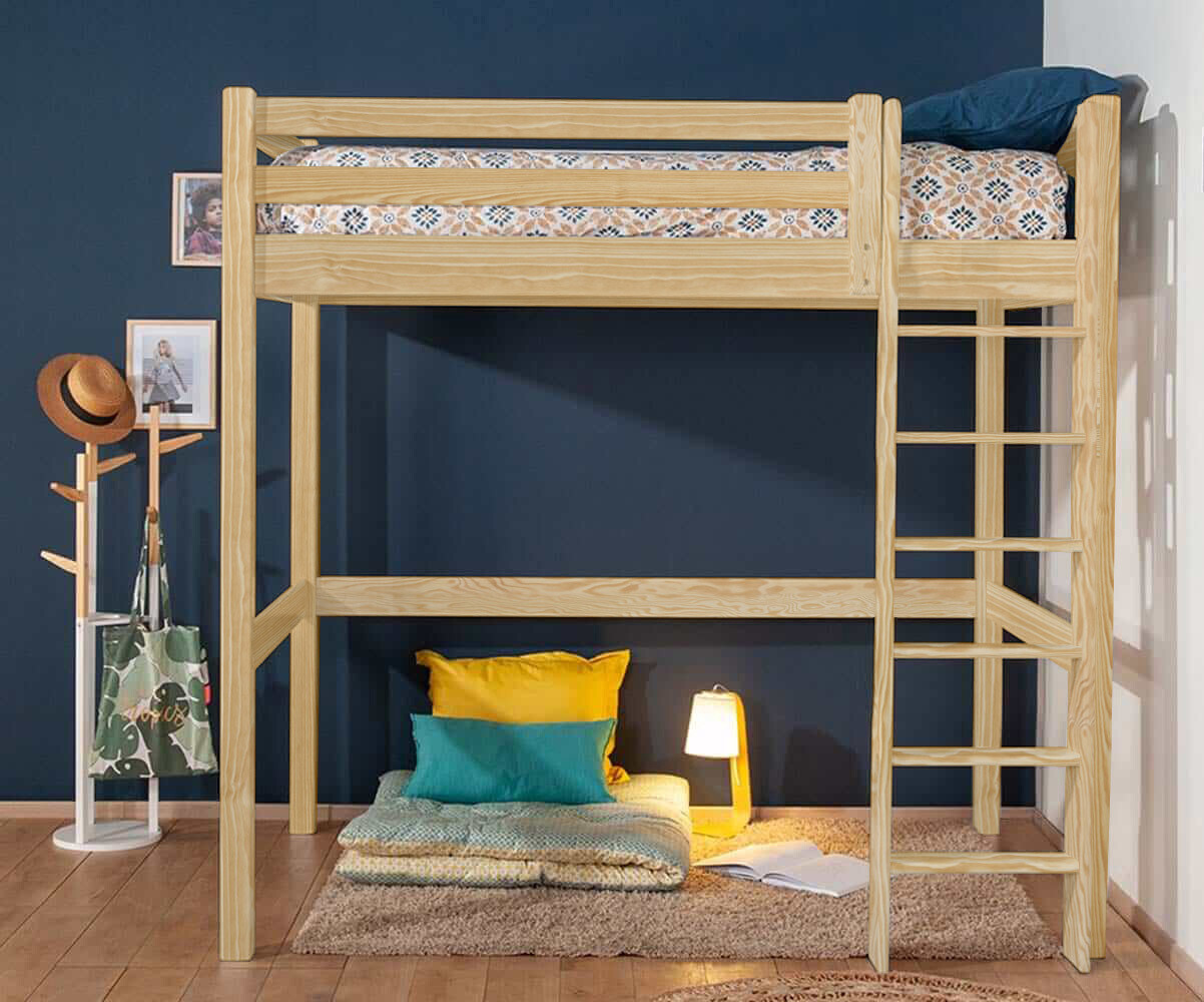Lit mezzanine Decan Bois naturel 140x190 cm/Opt:Echelle grand côté