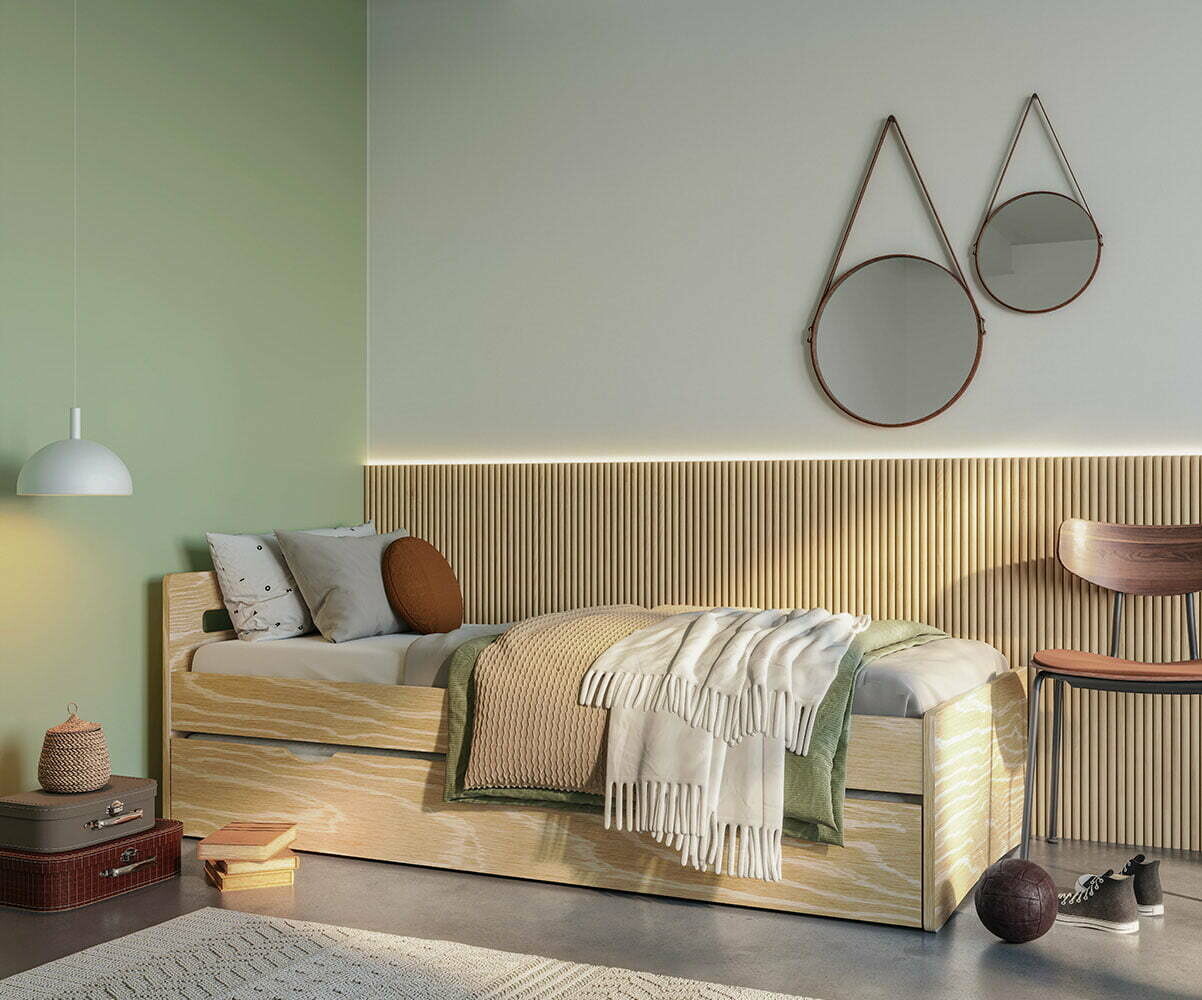Lit enfant avec sommier et matelas Taki Bois naturel 80x200 cm/Opt:Matelas Norway 13 cm