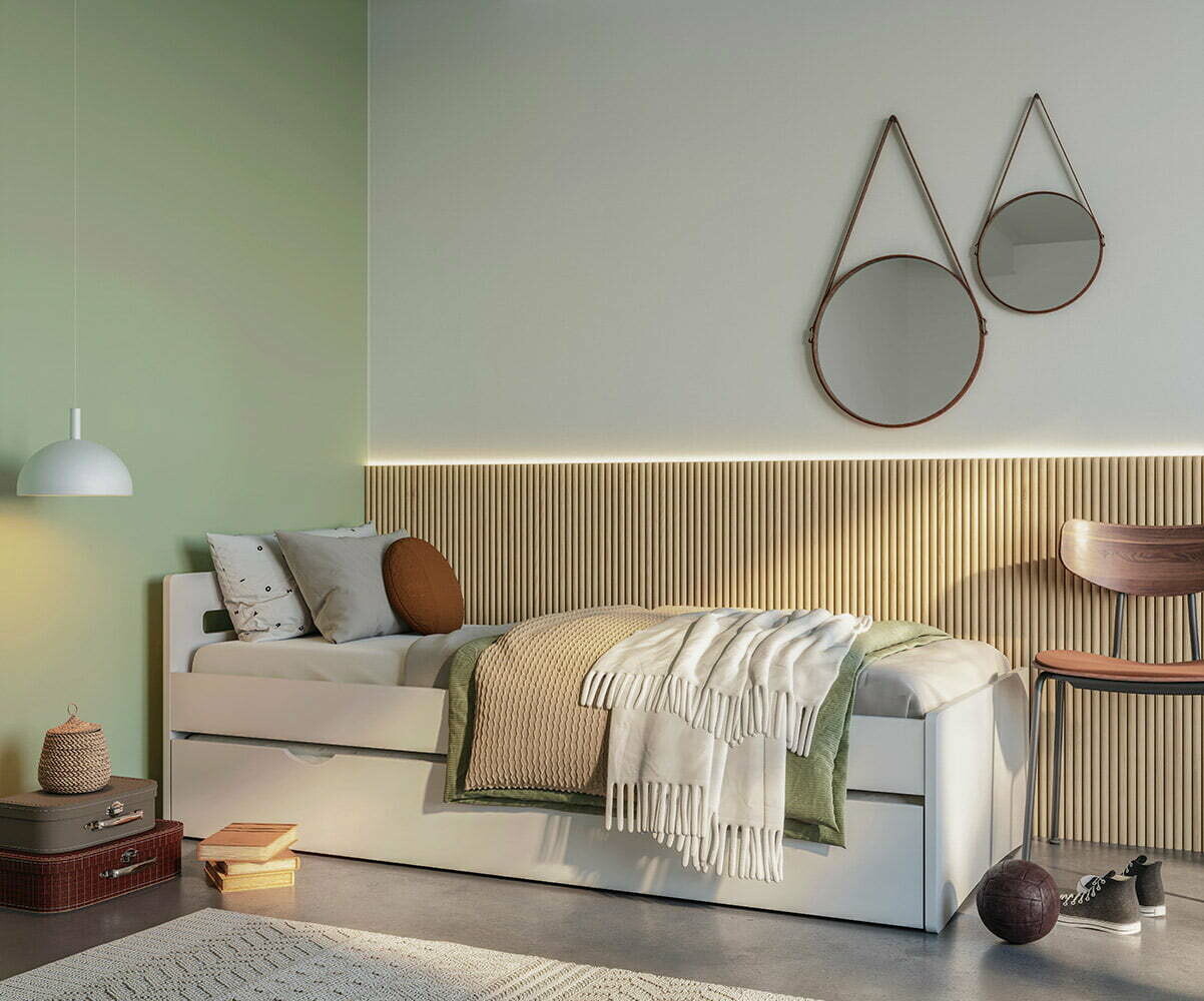 Lit gigogne enfant avec 2 matelas Taki Blanc 80x190 cm/Opt:Matelas Norway 13 cm