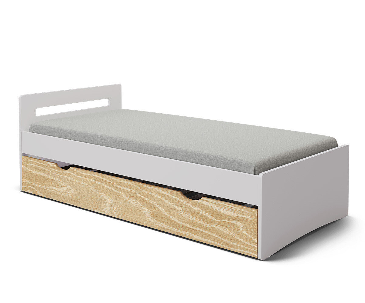 Lit gigogne adulte avec 2 matelas Taki Blanc et bois 90x190 cm/Opt:Matelas Airfresh 15 cm