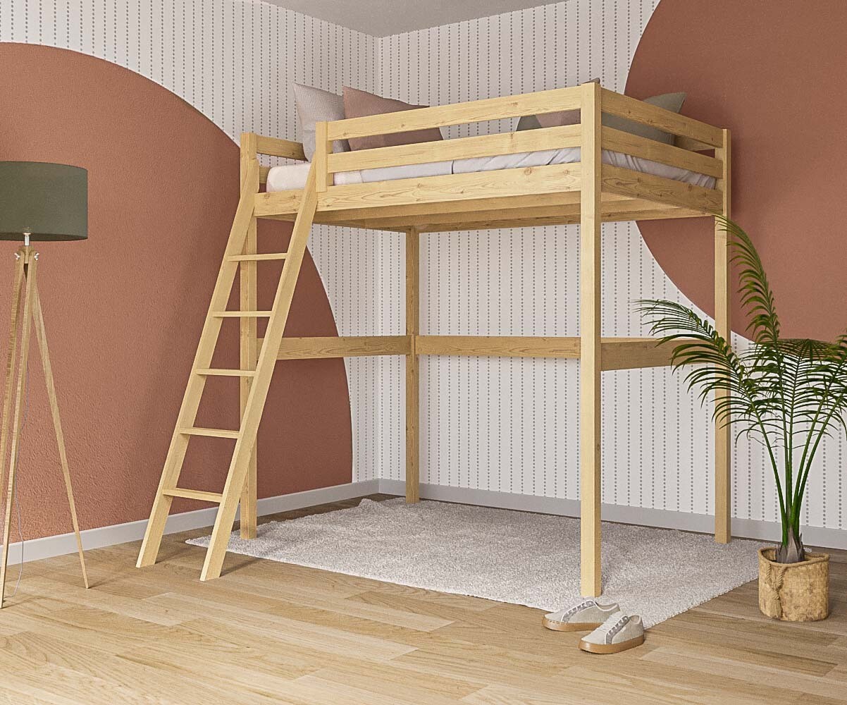 Lit mezzanine ado 2 places avec matelas Cargo Bois naturel 140x190 cm