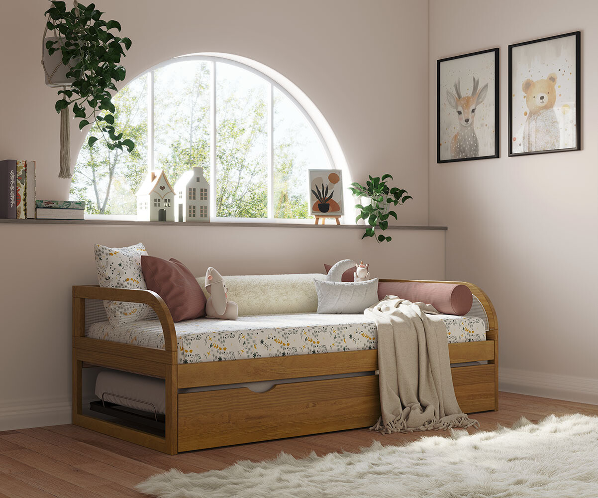 Lit gigogne enfant avec 2 matelas Adao Noisette 90x190 cm/Opt:Matelas Airfresh 15 cm