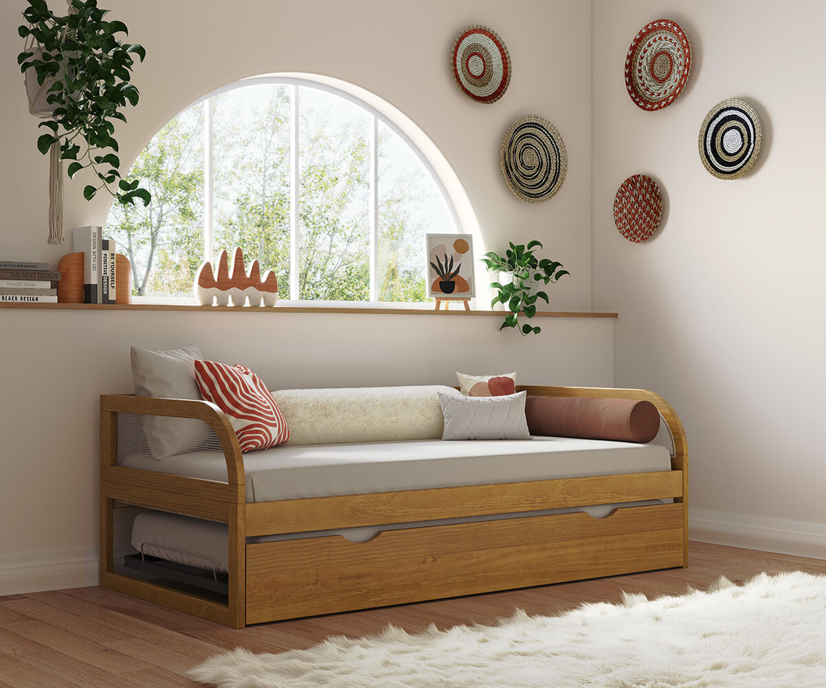 Lit gigogne adulte avec 2 matelas Adao Noisette 90x190 cm/Opt:Matelas Norway 13 cm