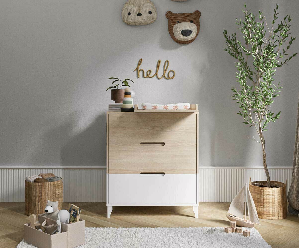 Commode avec plan à langer bébé Djambo Blanc et bois