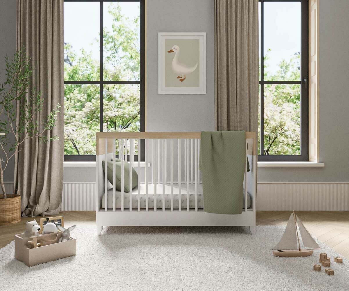 Lit bébé évolutif avec matelas offert Djambo Blanc et bois 70x130 cm