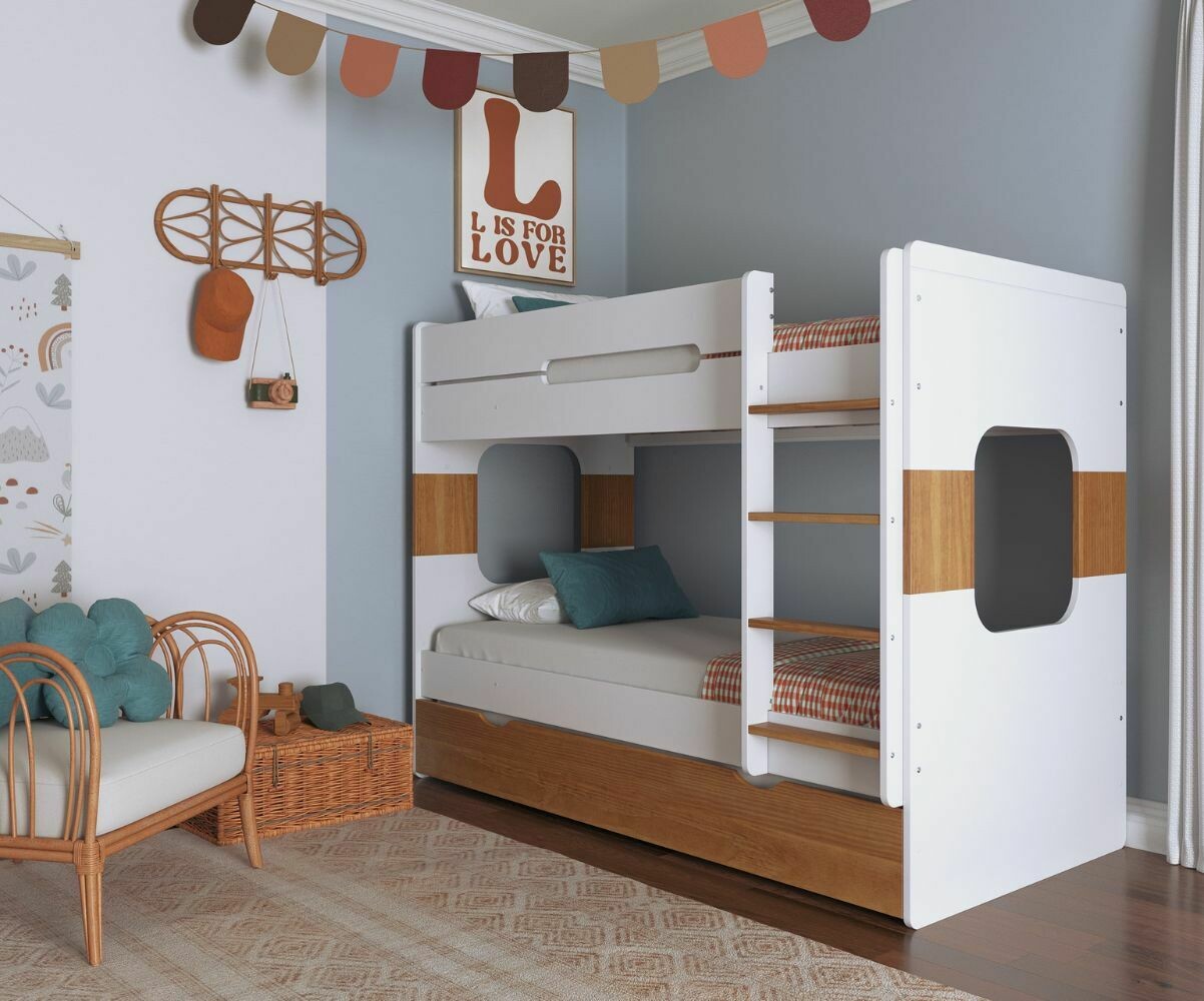 Lit superposé ado avec 2 matelas Spark Blanc et noisette 90x190 cm/Opt:Matelas Airfresh 15 cm