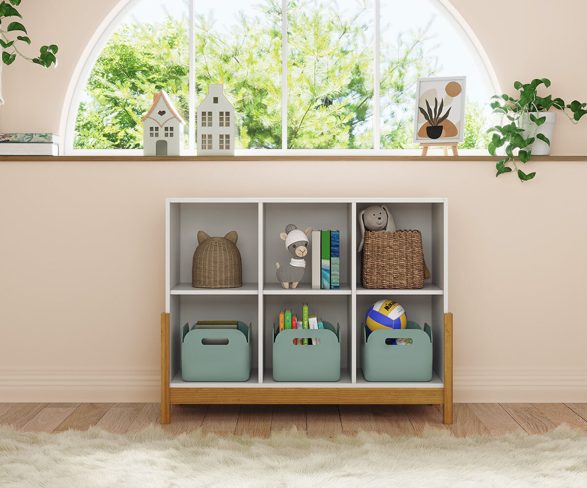 Cube de rangement enfant horizontal avec pieds Kaeos Blanc et noisette/Opt:6 cases