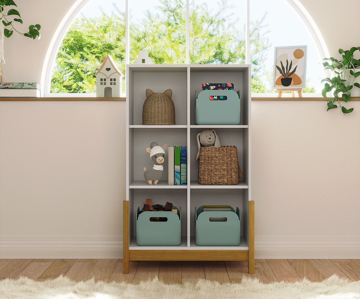 PROMO ! Cube de rangement enfant vertical avec pieds Kaeos Blanc et noisette/Opt:6 cases