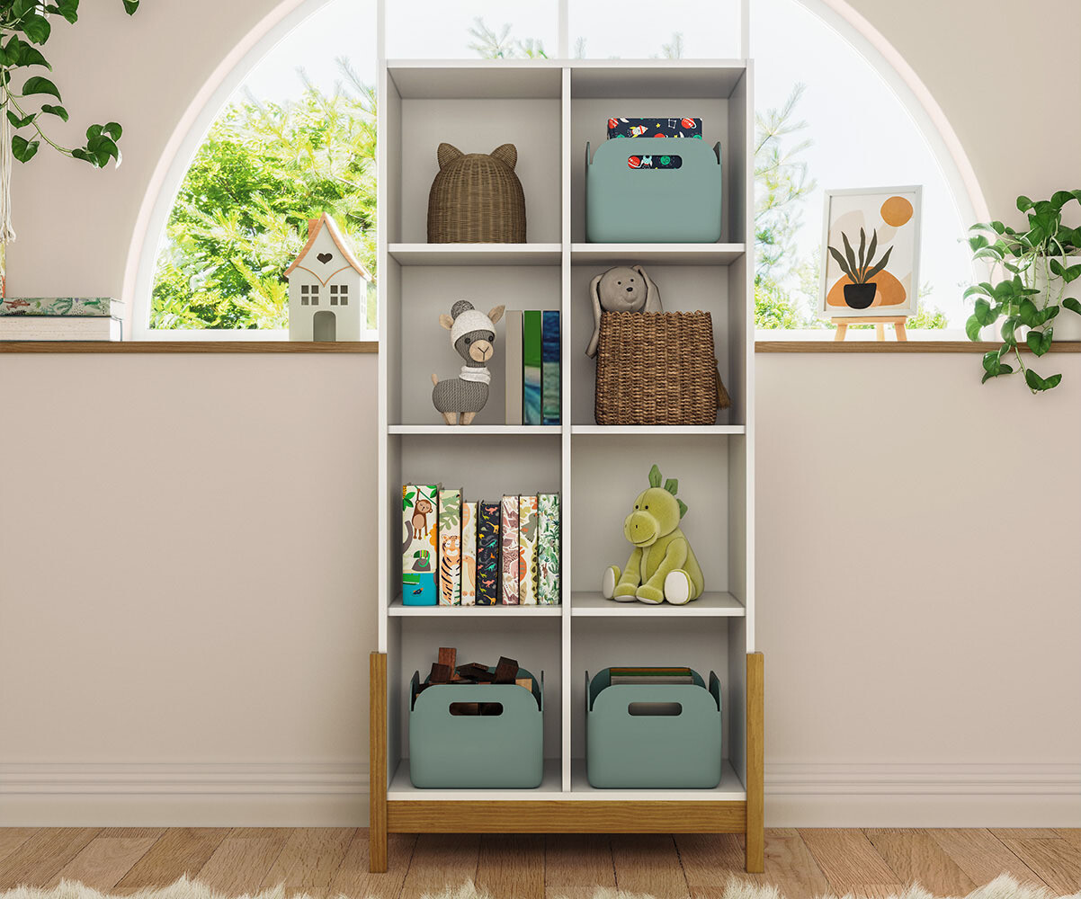 Cube de rangement enfant vertical avec pieds Kaeos Blanc et noisette/Opt:8 cases